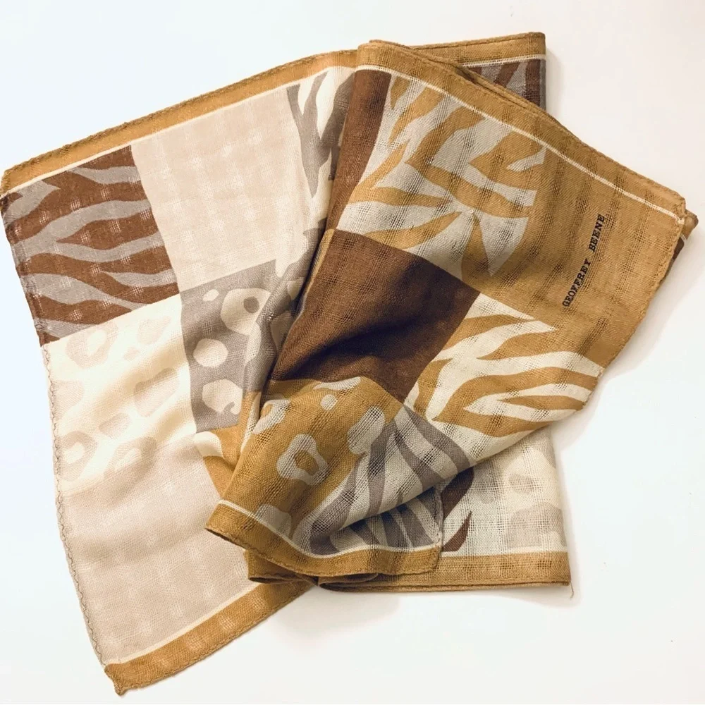 GEOFFREY BEENE Oversized Long Neutral Color Scarf Hand Rolled Finish, tan